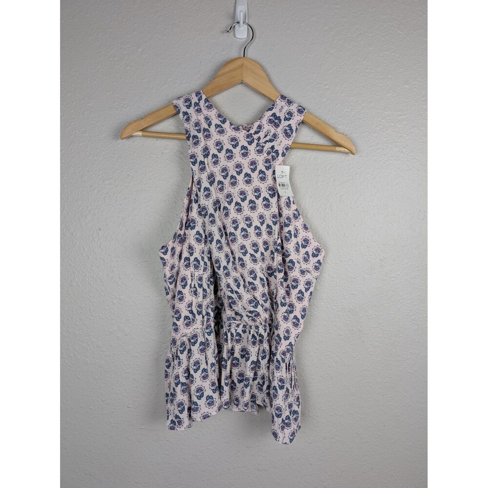 LOFT Top Womens 6‎ Pink Blue Floral Sleeveless Ruffle Peplum Blouse Shirt Cute